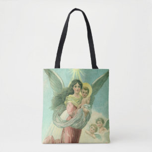 Bolsa Tote Natal Vintage, Anjo Vitoriano com Menino Jesus