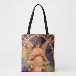 Bolsa Tote Natal Vintage, Anjo Vitoriano Lendo a Bíblia