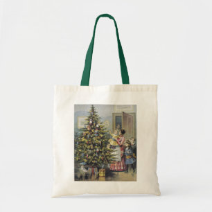 Bolsa Tote Natal vintage, família do Victorian em torno da