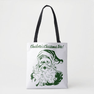 Bolsa Tote Natal Vintage, Jolly Santa Claus Retro, Verde