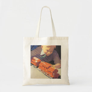 Bolsa Tote Natal vintage, menino que joga com trens dos