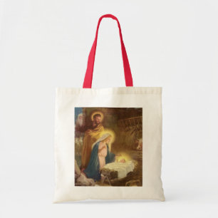 Bolsa Tote Natal vintage natividade, bebê Jesus de Mary