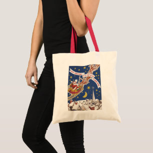 Bolsa Tote Natal vintage Papai Noel com rena do vôo