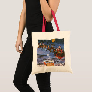 Bolsa Tote Natal vintage Papai Noel que voa seu trenó
