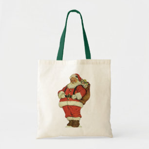 Bolsa Tote Natal vintage, Victorian Papai Noel com brinquedos
