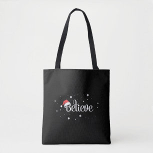 Bolsa Tote Natal Xmas Acredite em Snowflakes Santa Hat