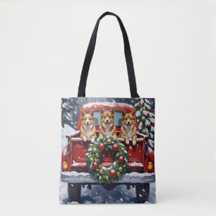 Bolsa Tote Natalina Caminhonete Vermelha Japanese Chin Festa