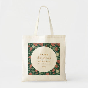 Bolsa Tote Natalina Vintage Verde Vermelho Floral Personaliza