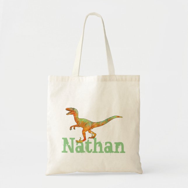 Bolsa Tote Nathan Funny Scary Velociraptor Dinossaur Art (Frente)