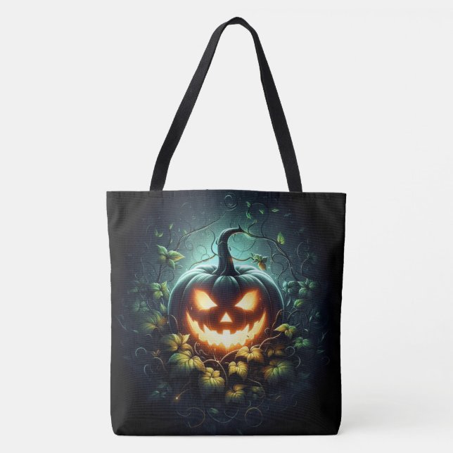 Bolsa Tote Nature assustadora com abóbora de Halloween brilha (Frente)