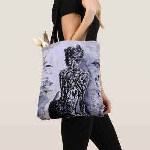 Bolsa Tote Nature Lady - Preto e Branco - Pintura de Aquarela
