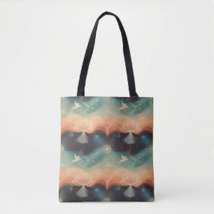 Bolsa Tote Natureza Abstrata: Design Minimalista de Lótus e P