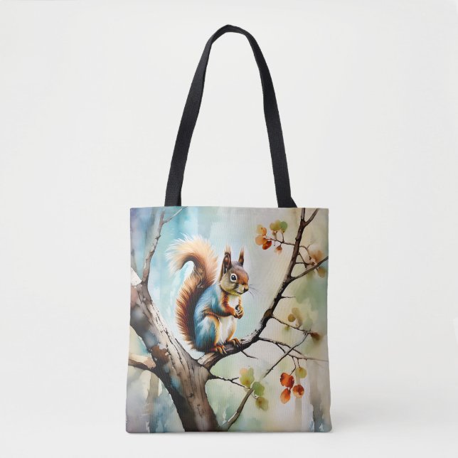 Bolsa Tote Natureza de Aquarela de Esquilo (Frente)