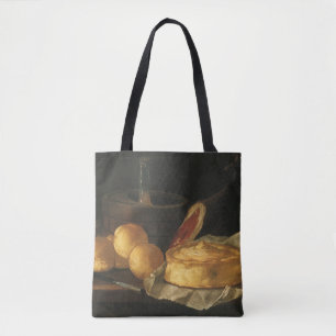 Bolsa Tote Natureza-morta barroca vintage com pão, torta e pr