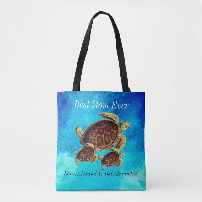 Bolsa Tote Náutica - Melhor Mãe, Turtle Aquarela (Frente)