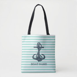 Bolsa Tote Náutico,Âncora,Listras Verde Menta