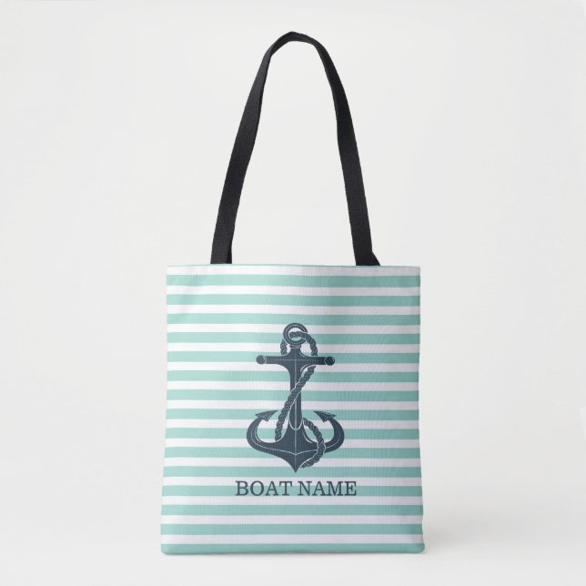 Bolsa Tote Náutico,Âncora,Listras Verde Menta (Frente)