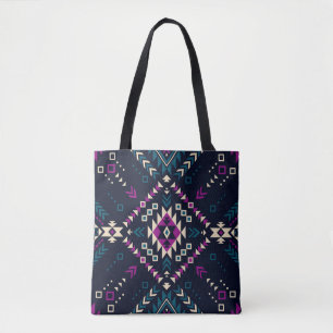 Bolsa Tote Navajo tribal escuro, geométrico de vintage.