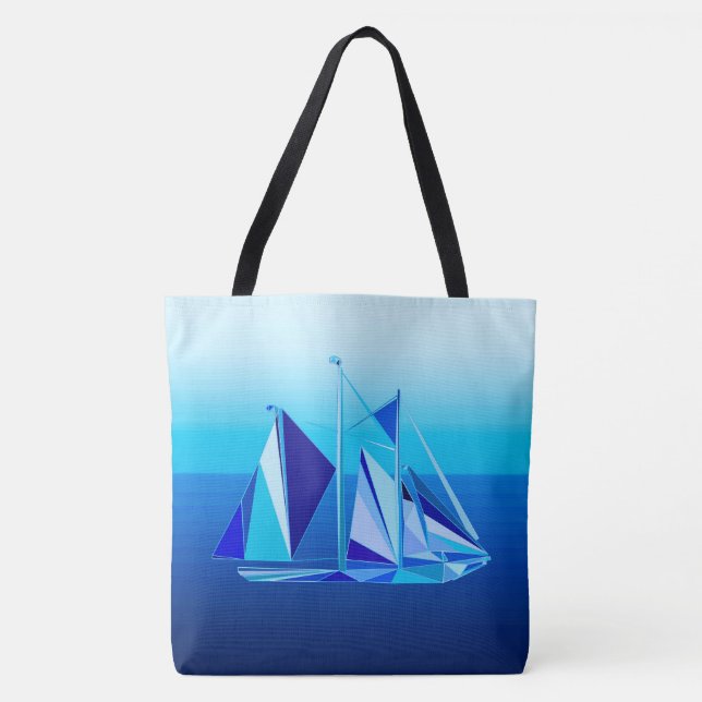 Bolsa Tote Nave de vela geométrica moderna / Iate, Azul Cobal (Frente)