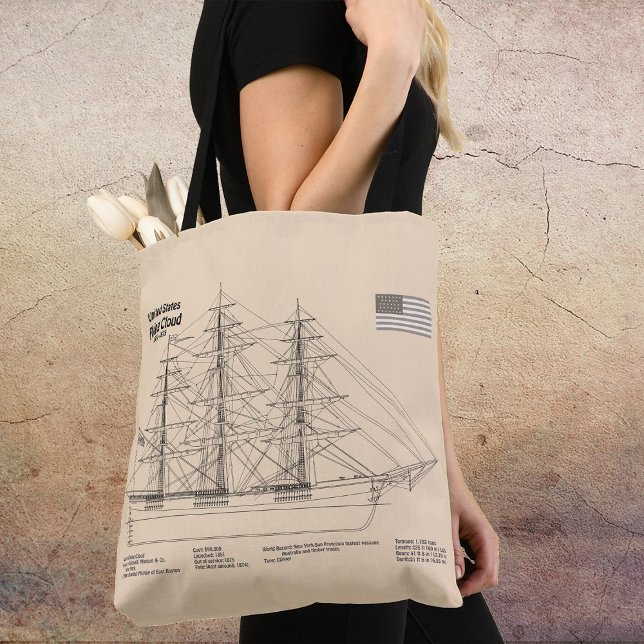 Bolsa Tote Navio Clipper Flying Cloud - Planta do Navio SD (Clipper Ship Flying Cloud - Ship Blueprint SD. Tote Bag)