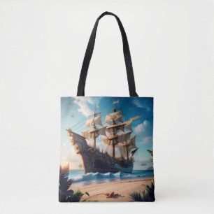 Bolsa Tote Navio de pirata de praia tropical