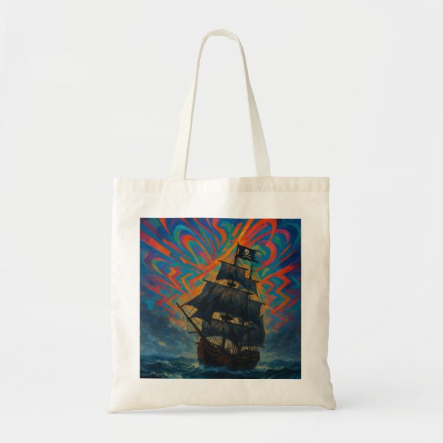 Bolsa Tote Navio Pirata Entre Estilo de Pintura de Óleo do Ma (Frente)