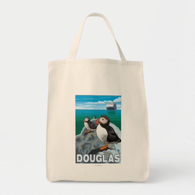 Bolsa Tote Navio Puffins & Cruise - Douglas, Alasca (Frente)