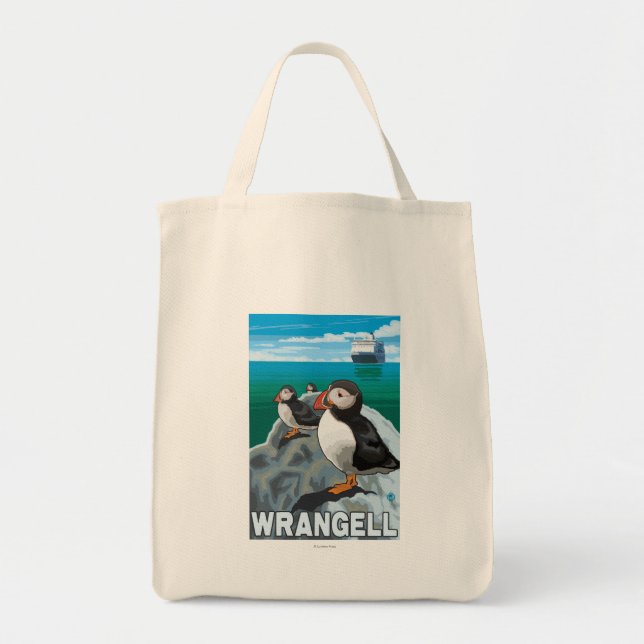 Bolsa Tote Navio Puffins & Cruise - Wrangell, Alaska (Frente)
