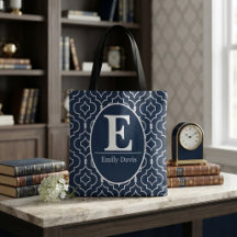 Navy Blue Trellis Monogram Personalized Custom