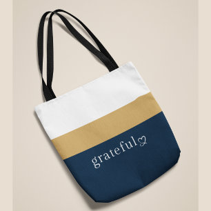 Bolsa Tote Navy Dourado Listras Brancas Afirmação Positiva
