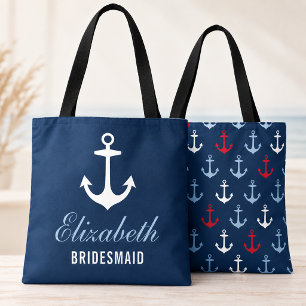 Bolsa Tote Navy Nautical Anchor Custom Wedding Bridesmaid
