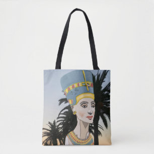 Bolsa Tote Nefertiti - Retrato Colorido e Palmeiras