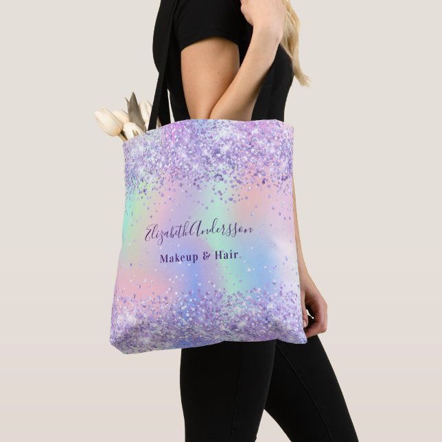 Bolsa Tote Negócios de nomes holográficos de lavanda violeta (Close Up)