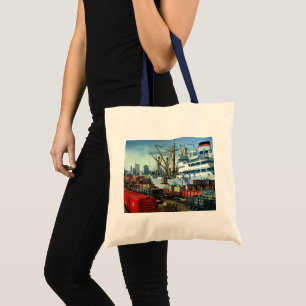 Bolsa Tote Negócios Vintage, Transporte de Carga Naval Atraca
