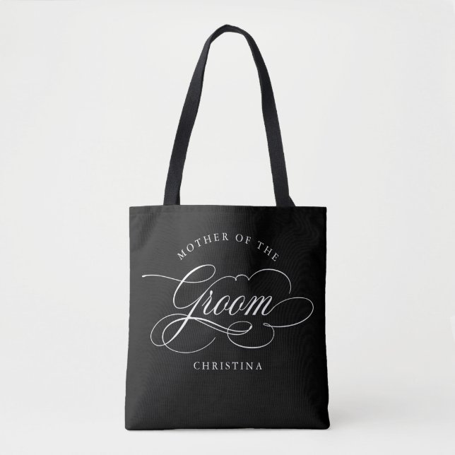 Bolsa Tote Negra caligrafia moderna Mãe da Noiva (Frente)