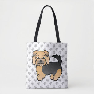 Bolsa Tote Negra E Tan Norfolk Terrier Cão E Patas De Cartoon