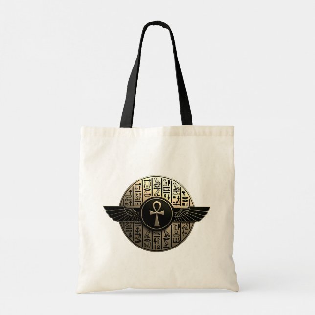 Bolsa Tote NeoAnkh 3D Golden Winged Ankh & Hieroglyphs (Verso)