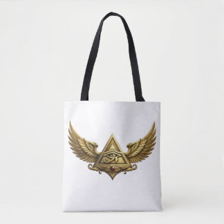Bolsa Tote NeoAnkh | Olho de Hórus em Ouro 3D & Pirâmide Alad