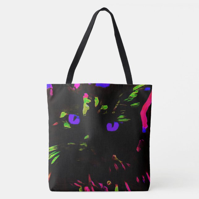 Bolsa Tote Neon Black Cat com olhos brilhantes (Frente)