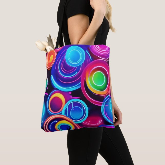 Bolsa Tote Neon Circles Abstrato Art (Close Up)