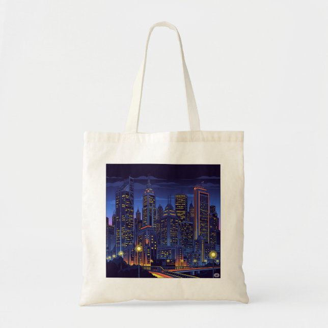 Bolsa Tote Neon City Nights - Futurística Skyline Art Tote Ba (Frente)
