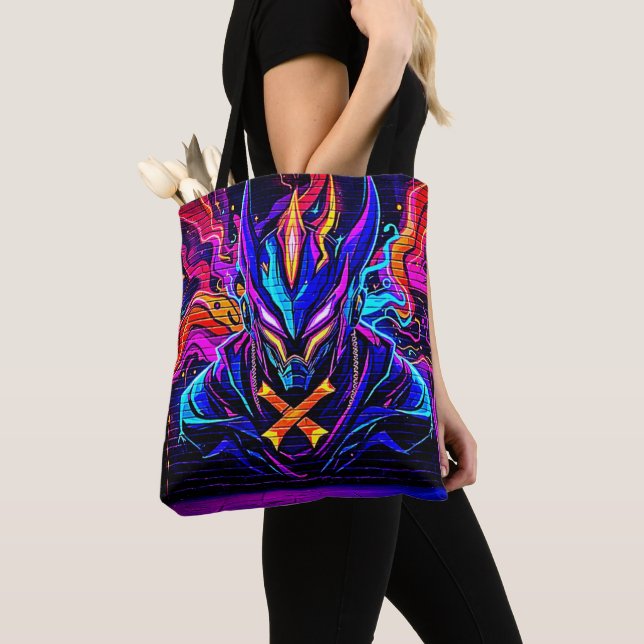 Bolsa Tote Neon Cyber Guardian Art (Close Up)