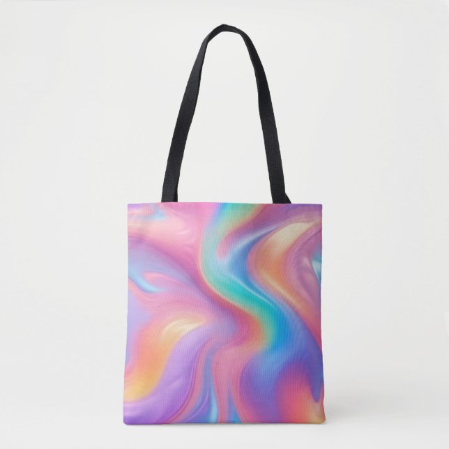 Bolsa Tote Néon de tendência Ondas abstrato azuis cor-de-rosa (Frente)