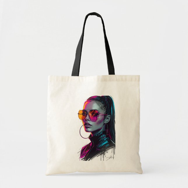Bolsa Tote Neon Diva – Design Ousado de Arte de Ru (Frente)