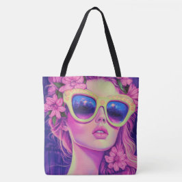 Bolsa Tote Neon Dream Girl com óculos de sol florais