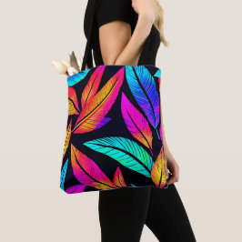 Bolsa Tote Neon Feather Pattern Vibrant Art