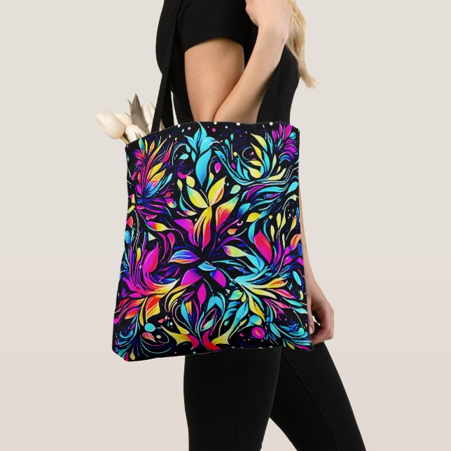 Bolsa Tote Neon Floral Burst Art (Close Up)