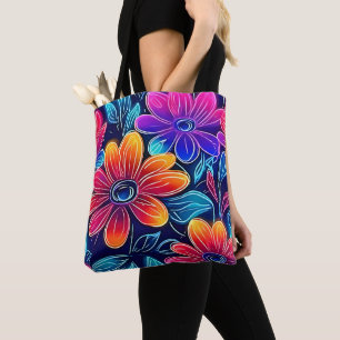 Bolsa Tote Neon Flowers Bloom Bright