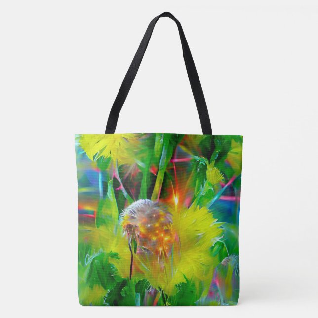Bolsa Tote Neon Glow Dandelions no Dream Garden (Frente)
