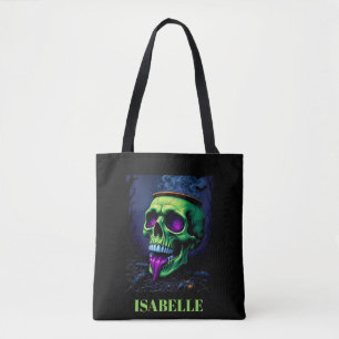 Bolsa Tote neon green assombrado crânio gótico de halloween n